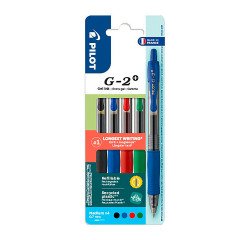 Stylo roller Pilot G2 rétractable pointe 0,7 mm écriture moyenne - Pochette de 4