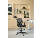 Chaise de bureau haute Valen - tissu et maille - mécanisme haut/bas - accoudoirs - repose pied - piètement à roulettes