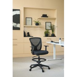 Chaise de bureau haute Valen - tissu et maille - mécanisme haut/bas - accoudoirs - repose pied - piètement à roulettes