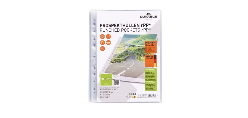 Pochettes perforées Durable Prenium A4 polypropylène grainé 8/100e - Sachet de 40