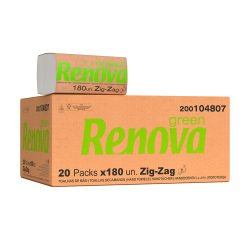 Papieren handdoekjes 75 % gerecycleerd Renova Green Zig Zag - Doos van 3600