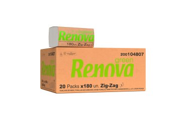 Papier essuie-mains 75% recyclé Renova Green Zig Zag - Carton de 3600