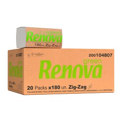 Papier essuie-mains 75 % recyclé Renova Green Zig Zag - Carton de 3600