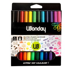 Viltstift Wonday, assortiment van kleuren, middelgrote punt - 12 stuks per pakje