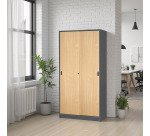 Armoire Harmonie H 180 x L 90 x P 44 cm corps anthracite portes coulissantes bois