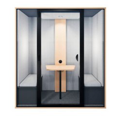Cabine acoustique Essentielle M - 2 personnes - extérieur chêne clair / intérieur Gris