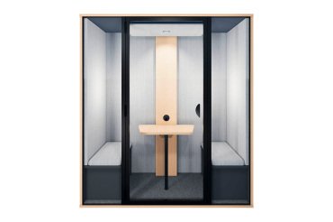 Cabine acoustique Essentielle M - 2 personnes - extérieur chêne clair / intérieur Gris