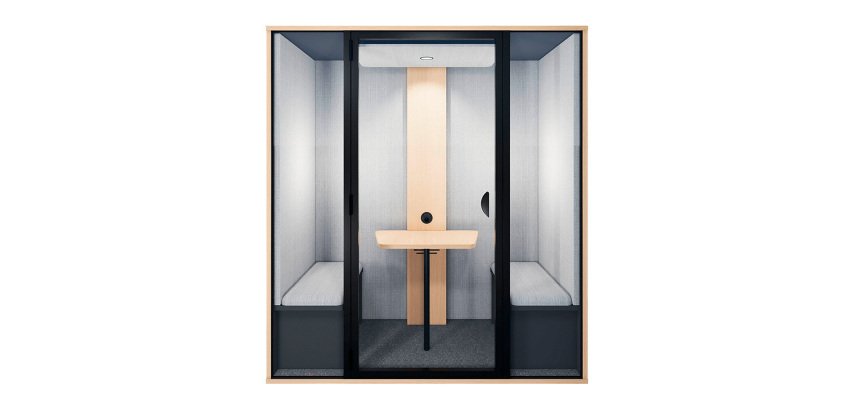 Cabine acoustique Essentielle M - 2 personnes - extérieur chêne clair / intérieur Gris