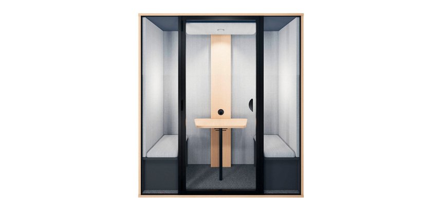 Cabine acoustique Essentielle M - 2 personnes - extérieur chêne clair / intérieur Gris