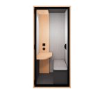 Cabine acoustique Essentielle S Bureau - 1 personne - extérieur chêne clair / intérieur Gris