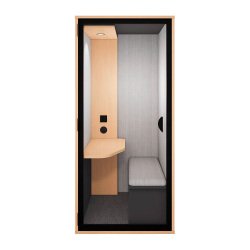 Cabine acoustique Essentielle S Bureau - 1 personne - extérieur chêne clair / intérieur Gris