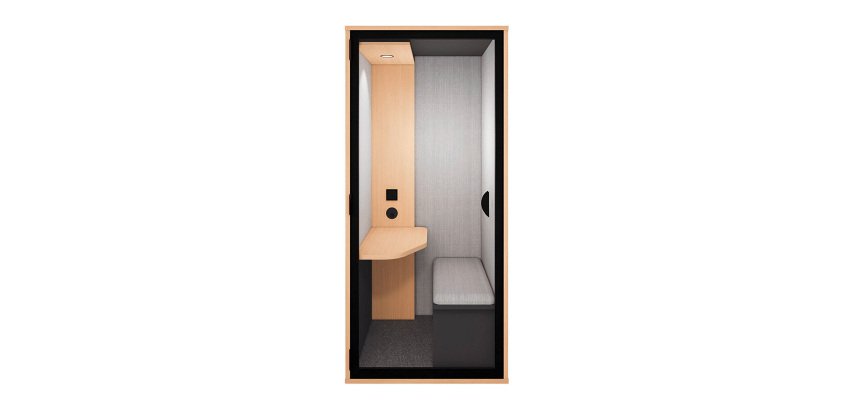 Cabine acoustique Essentielle S Bureau - 1 personne - extérieur chêne clair / intérieur Gris
