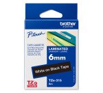 Ruban laminé Brother 6 mm TZE 315 noir écriture blanche