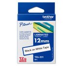Ruban non laminé Brother 12 mm TZE N 231 blanc écriture noire