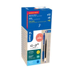 Penna roller Pilot G-2 punta media tratto 0.32 mm Nero 12 unità 6 refill e 6 refill omaggio