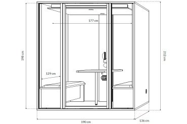 Cabine acoustique Essentielle L  - 4 personnes - extérieur chêne clair / intérieur Gris
