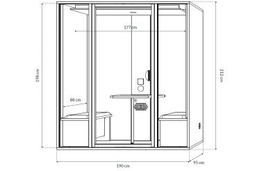 Cabine acoustique Essentielle M - 2 personnes - extérieur chêne clair / intérieur Gris