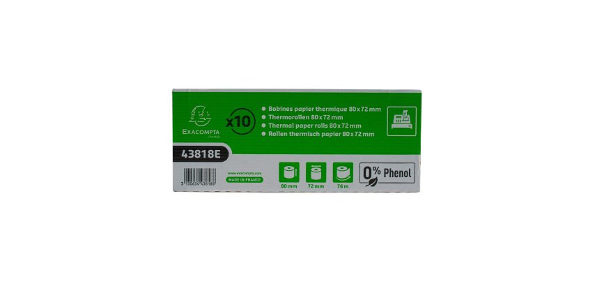 Bobinen Exacompta 43818E - B 80 mm x L 76 m, Ø 72 mm - 1-lagig - Packung mit 10 Stück