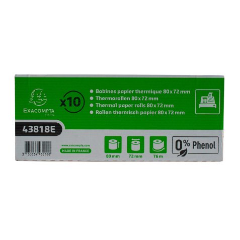 Bobines Caisses Exacompta 43818E - l 80 mm x L 76 m, Ø 72 mm - 1 pli(s) - paquet de 10