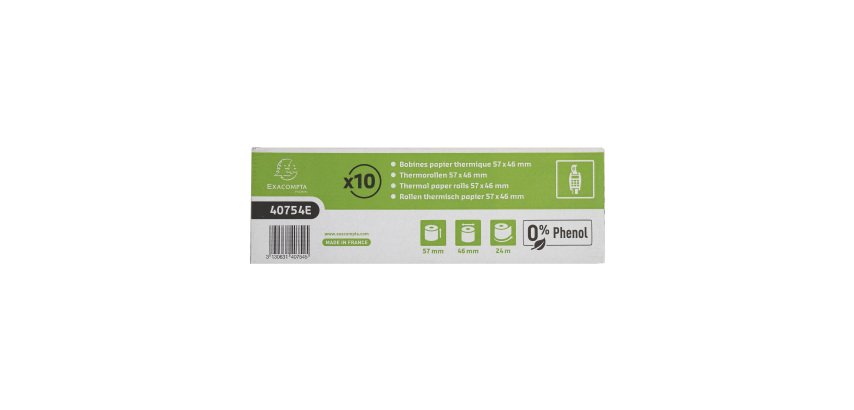 Rollen voor bankkaartterminals Exacompta 40754E - b 57 mm x L 24 m, Ø 46 mm - 1 laag - pak van 10