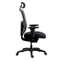 Bureaustoel XL ergonomisch - KING SIZE - Zwarte stof en mesh - Royale zitting - 4D-armleuningen - Hoofdsteun - Lendensteun - Synchroon mechanisme met zitdiepteregeling