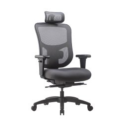 Chaise de bureau ergonomique KING SIZE - Tissu et maille noir - Assise généreuse - Accoudoirs 4D - Appui tête - Soutien Lombaire - Mécanisme synchrone avec réglage profondeur d'assise