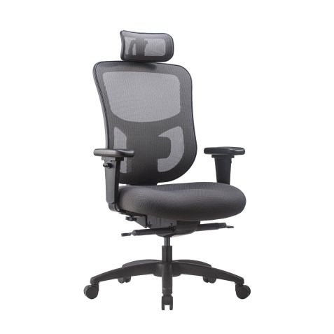 Chaise de bureau ergonomique KING SIZE - Tissu et maille noir - Assise généreuse - Accoudoirs 4D - Appui tête - Soutien Lombaire - Mécanisme synchrone avec réglage profondeur d'assise