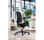 Chaise de bureau Difesa tissu - dossier haut - mécanisme synchrone  + réglage profondeur d'assise - pieds noir