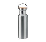 Bouteille isotherme publicitaire en acier inoxydable avec bouchon en bambou - contenance 0,5 L - marquage 1 couleur