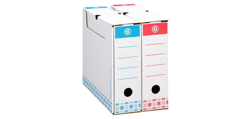 Boîte archives Carton Bruneau - Dos 8 cm - Haute résistance - Couleurs assorties