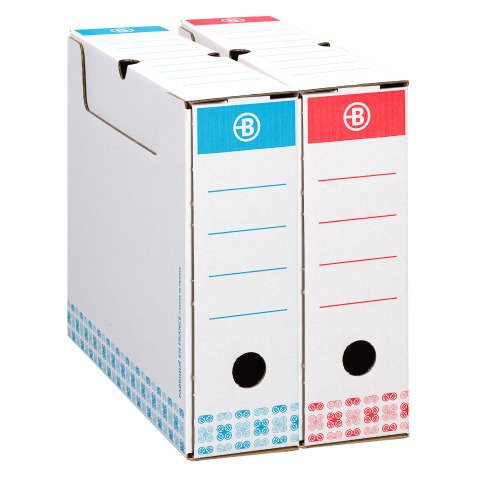 Boîte archives Carton Bruneau - Dos 8 cm - Haute résistance - Couleurs assorties