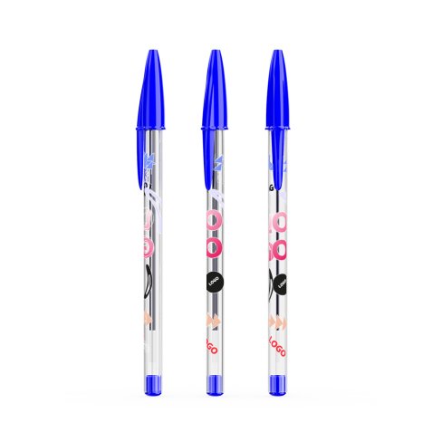 Stylo bille Bic Cristal Original à capuchon publicitaire pointe 1 mm - écriture moyenne - marquage multicolore