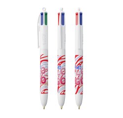 Stylo bille Bic 4 couleurs Original rétractable publicitaire blanc pointe 1 mm - écriture moyenne - marquage multicolore