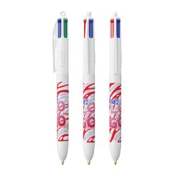 Stylo bille Bic 4 couleurs Original rétractable publicitaire blanc pointe 1 mm - écriture moyenne - marquage multicolore