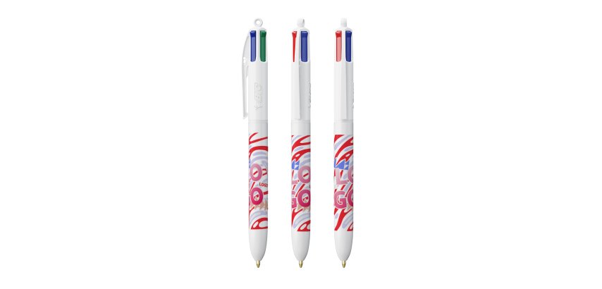 Ballpoint pen Bic 4 colors Original retractable white advertising 1 mm point - medium writing - multicolor marking