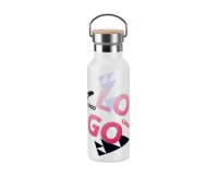 Thermal advertising stainless steel water bottle with bamboo lid - 0.5 L capacity - multicolor branding