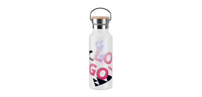 Promotional stainless steel insulated water bottle with bamboo cap - 0.5 L capacity - multicolor marking