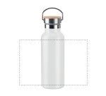 Bouteille isotherme publicitaire en acier inoxydable avec bouchon en bambou - contenance 0,5 L - marquage multicolore