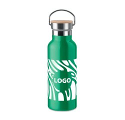 Promotional stainless steel insulated water bottle with bamboo lid - 0.5 L capacity - 1-color imprint