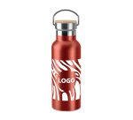 Promotional stainless steel insulated water bottle with bamboo lid - 0.5 L capacity - 1-color imprint