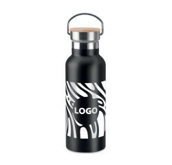 Promotional stainless steel insulated water bottle with bamboo lid - 0.5 L capacity - 1-color imprint