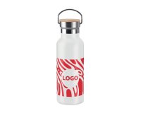 Bouteille isotherme publicitaire en acier inoxydable avec bouchon en bambou - contenance 0,5 L - marquage 1 couleur