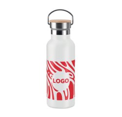 Promotional stainless steel insulated water bottle with bamboo lid - 0.5 L capacity - 1-color imprint