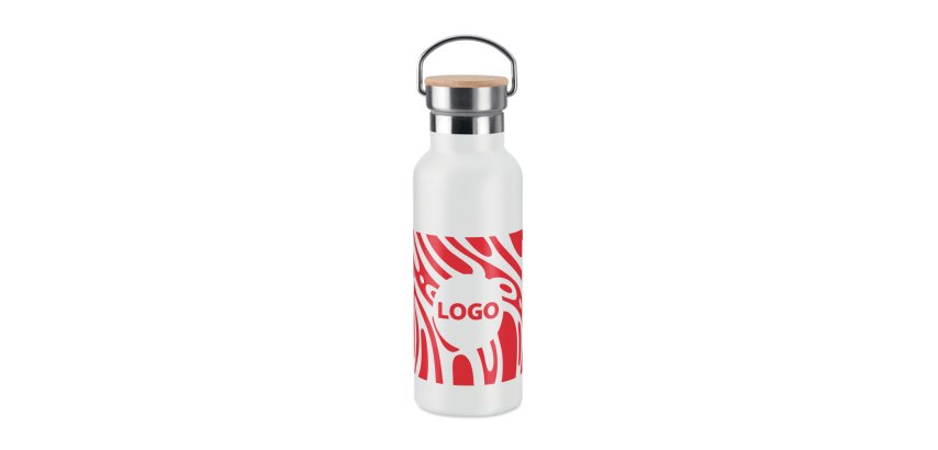 Promotional stainless steel insulated water bottle with bamboo lid - 0.5 L capacity - 1-color imprint