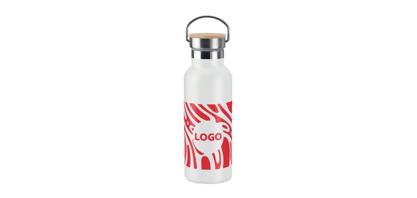 Promotional stainless steel insulated water bottle with bamboo lid - 0.5 L capacity - 1-color imprint