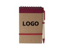 Recycled lined notepad 14 x 9 cm with promotional pen - 1 color imprint