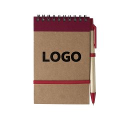 Bloc-notes recyclé ligné 14 x 9 cm avec stylo publicitaire - marquage 1 couleur