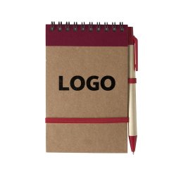 Bloc-notes recyclé ligné 14 x 9 cm avec stylo publicitaire - marquage 1 couleur