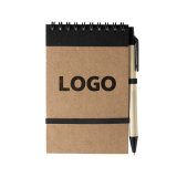 Bloc-notes recyclé ligné 14 x 9 cm avec stylo publicitaire - marquage 1 couleur