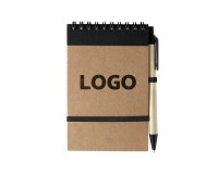 Bloc-notes recyclé ligné 14 x 9 cm avec stylo publicitaire - marquage 1 couleur